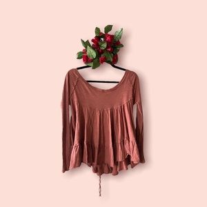 NWT Free People Tie Back Detail Blouse, Size S, Ginger Snap